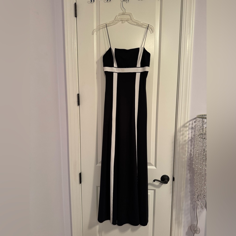 JS Boutique Black Maxi Dress with White Stripe Accents